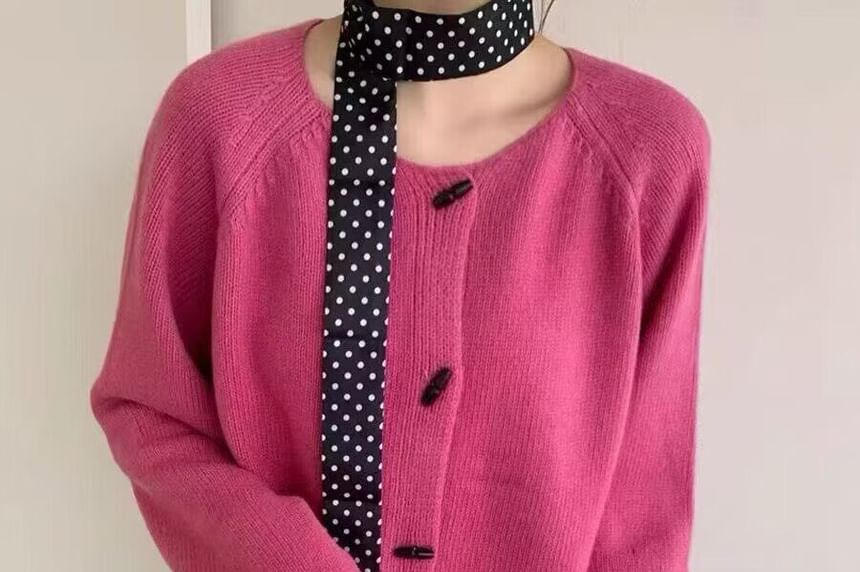 Crew Neck Plain Toggle Cardigan