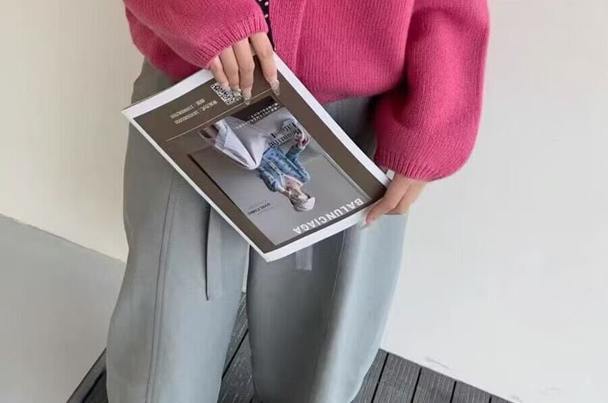 Crew Neck Plain Toggle Cardigan