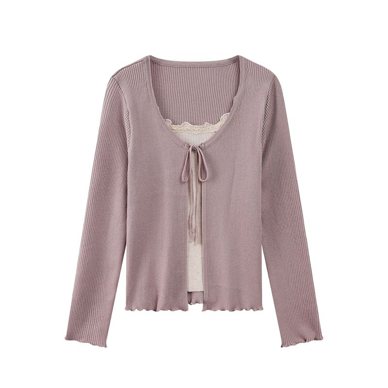 Round Neck Plain Tie Front Cardigan