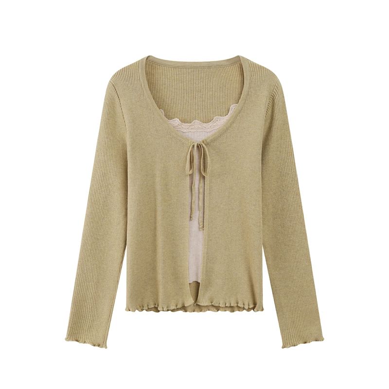 Round Neck Plain Tie Front Cardigan