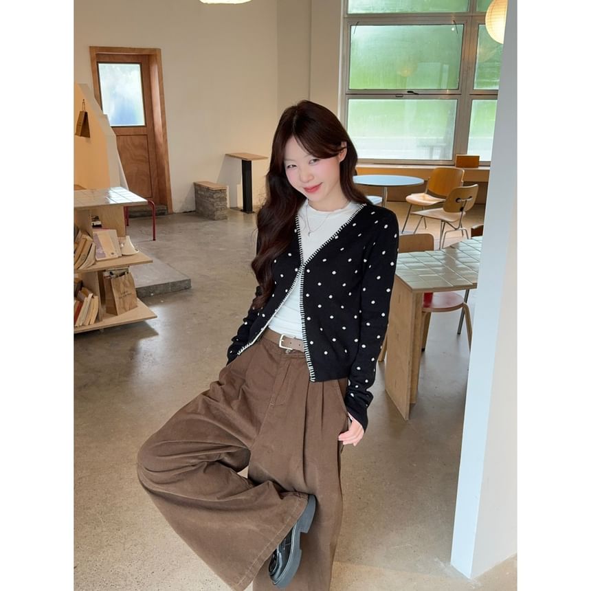 V-Neck Dotted Button Up Cardigan