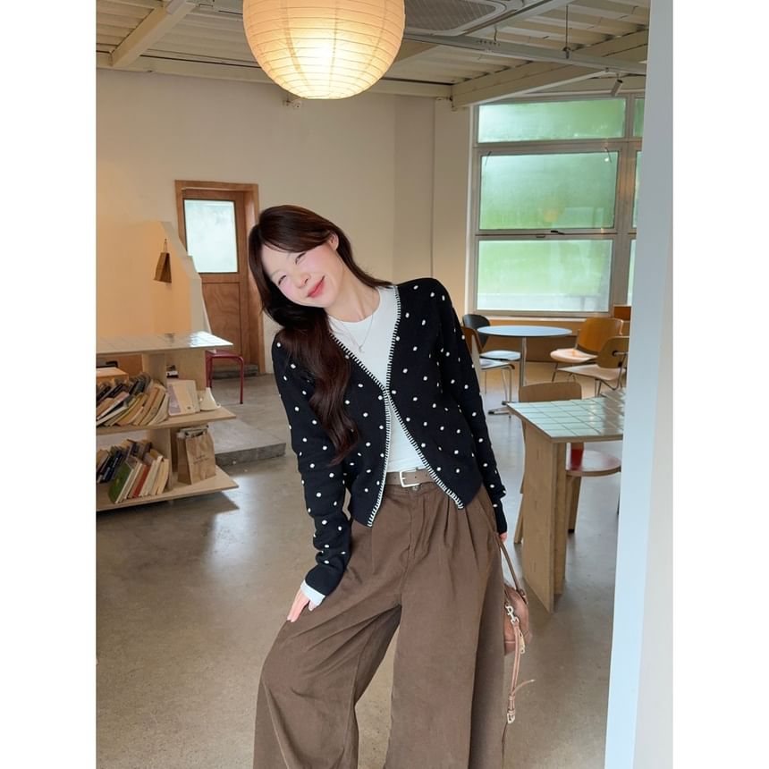 V-Neck Dotted Button Up Cardigan