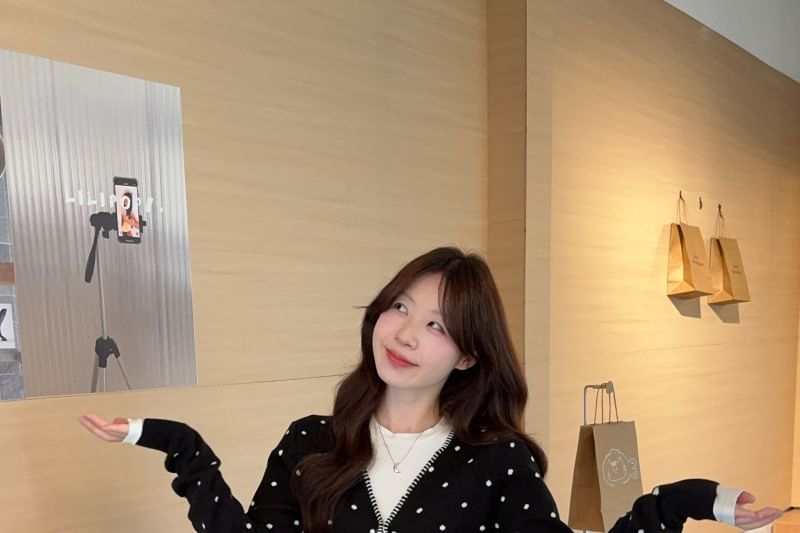 V-Neck Dotted Button Up Cardigan