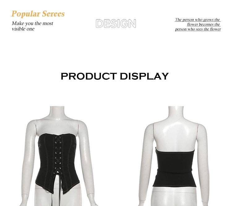 Lace-Up Slit Contrast Stitch Crop Tube Top