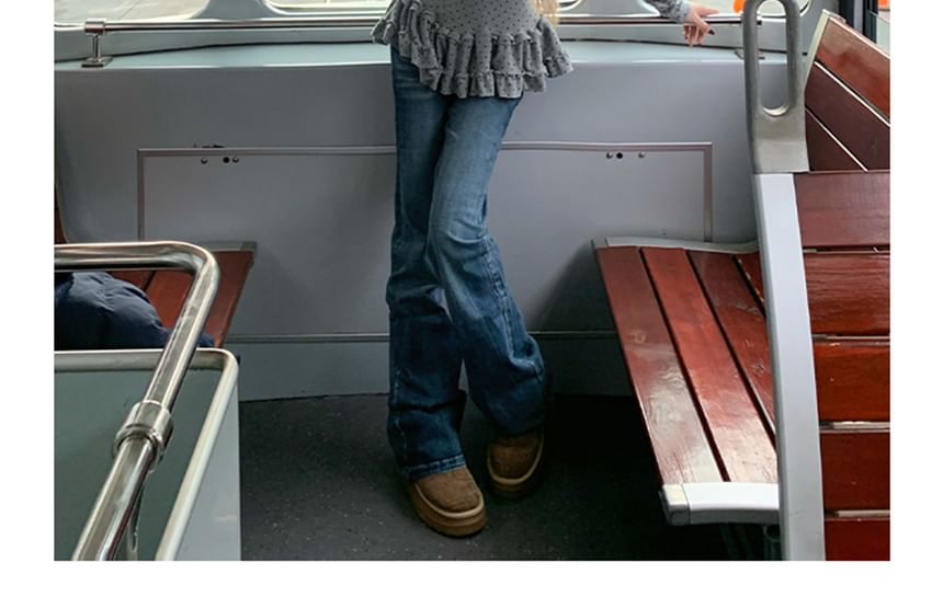 Dotted Ruffled Round-Neck Long-Sleeve Top