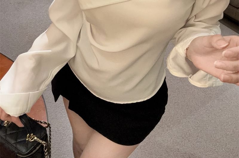 Asymmetric Tie-Waist Cold-Shoulder Blouse, Long Sleeves