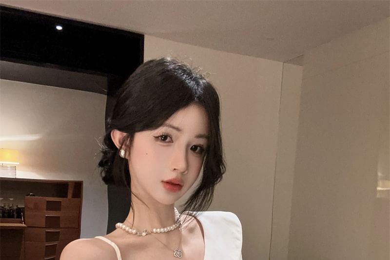 Asymmetric Tie-Waist Cold-Shoulder Blouse, Long Sleeves