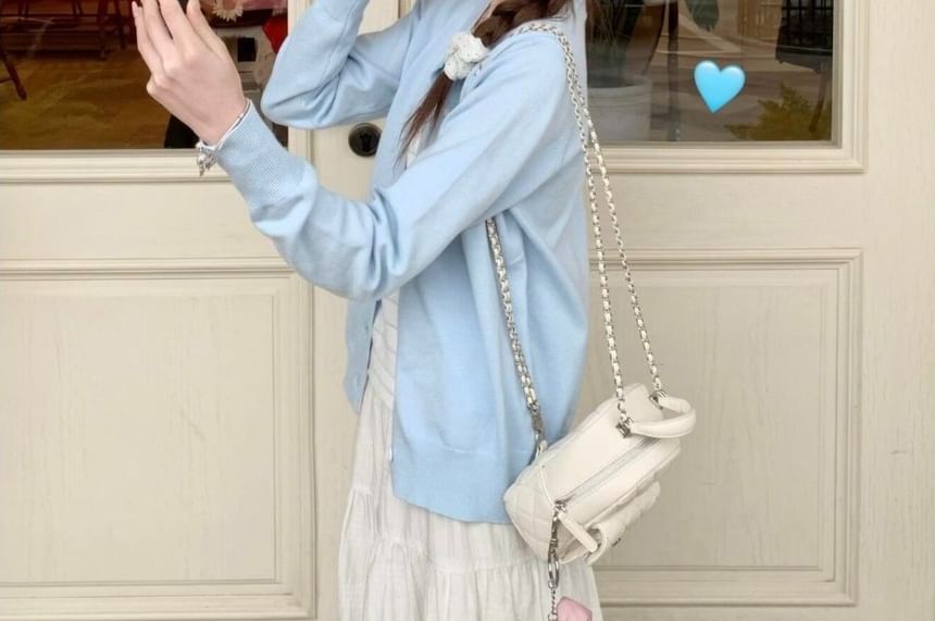 Round Neck Plain Button Up Cardigan