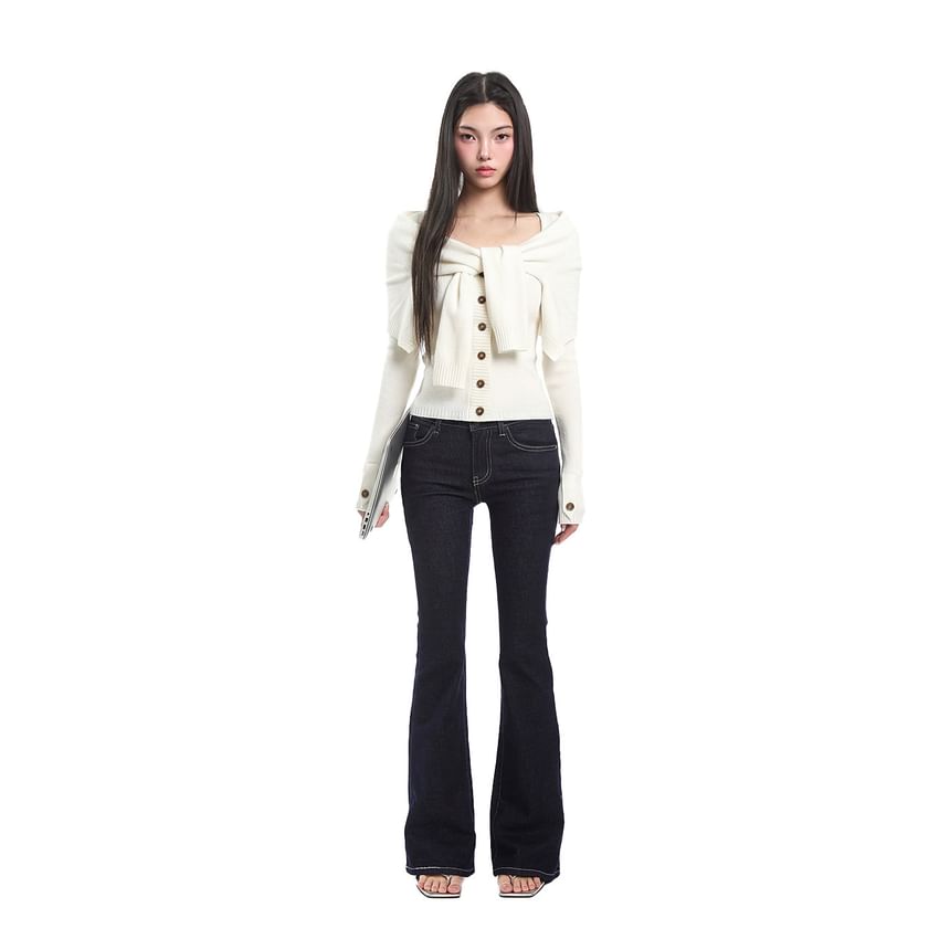 Mock Two-Piece Scoop Neck Button-Up Plain Crop Cardigan