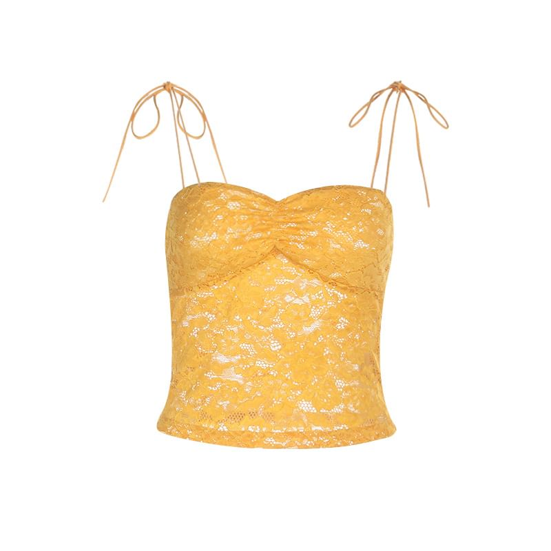 Lace-Trimmed Tie-Strap Crop Camisole