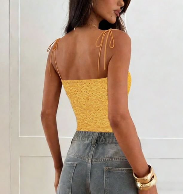 Lace-Trimmed Tie-Strap Crop Camisole