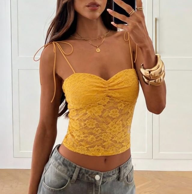 Lace-Trimmed Tie-Strap Crop Camisole