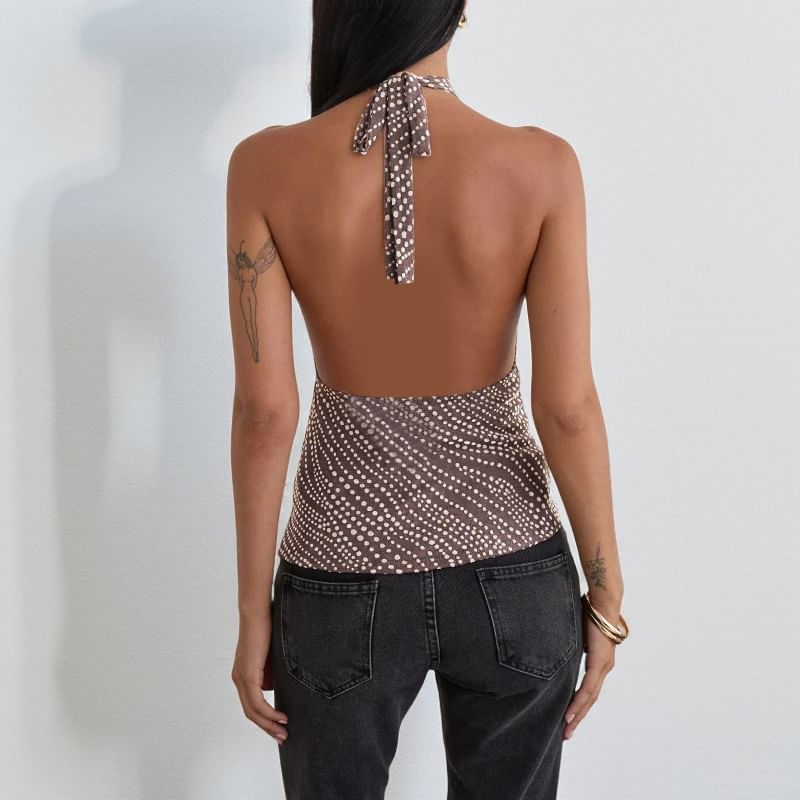 Polka Dot Halter Tank Top, Slim Fit