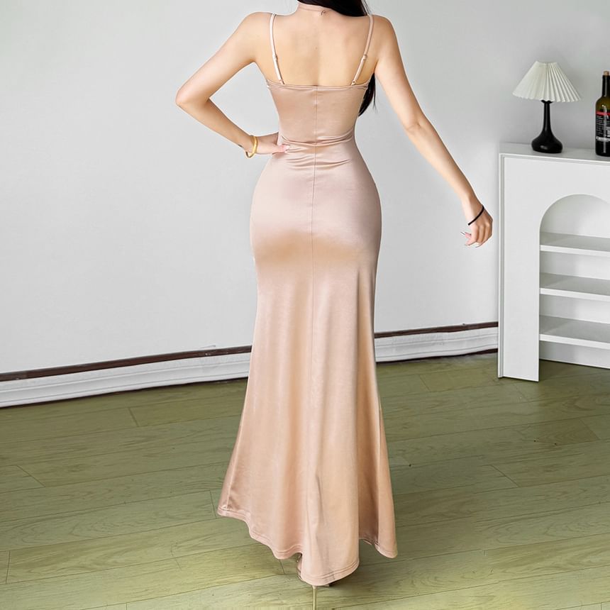 Spaghetti Strap Sequin Sweetheart Neckline Satin Corset Evening Dress