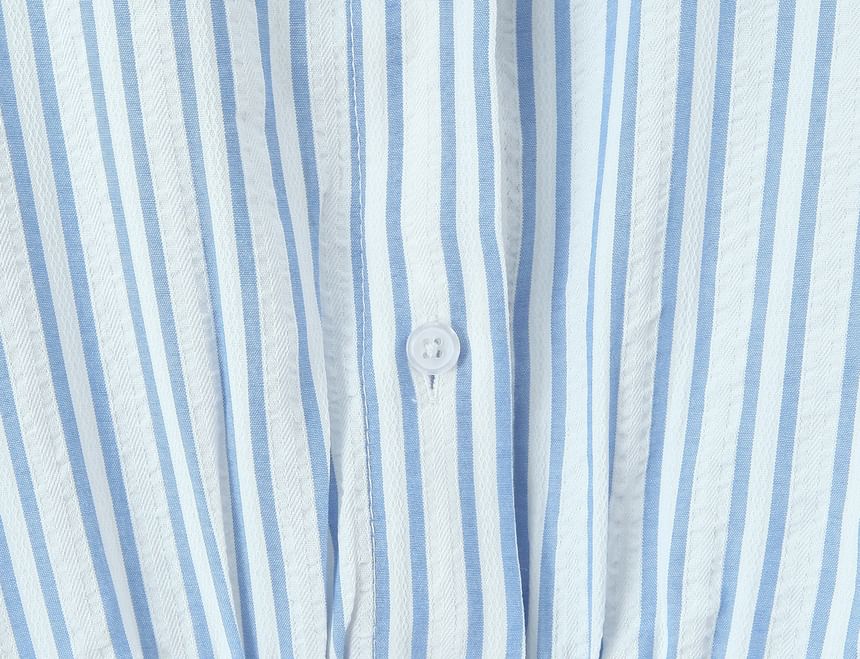Striped Slim-Fit Button-Up with Puffed Sleeves