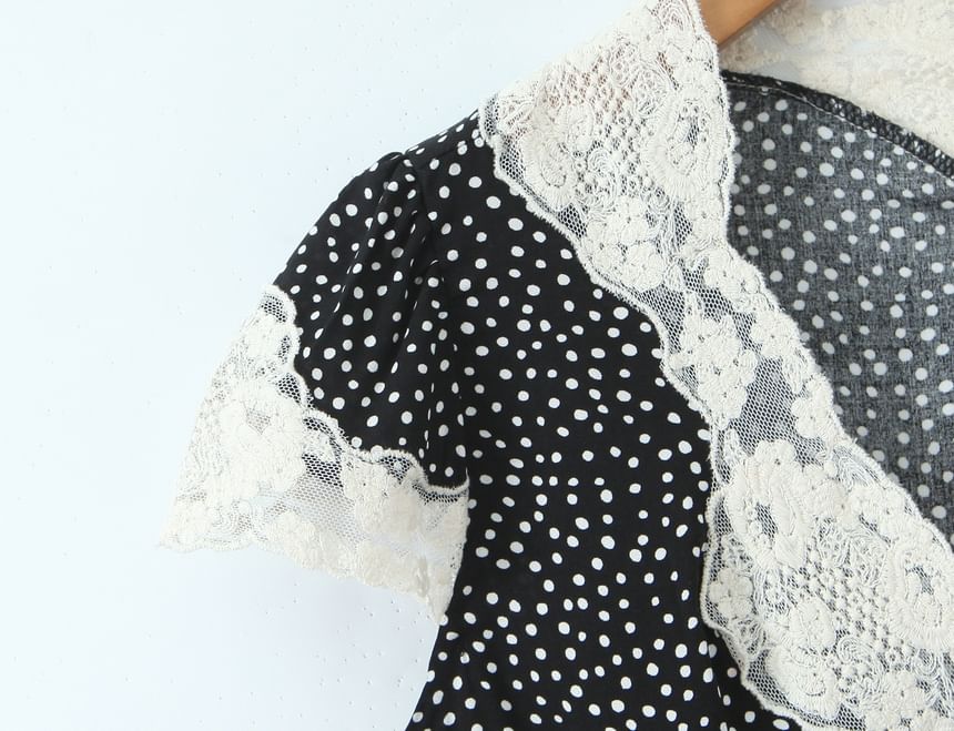 Two-Piece Set: Polka Dot Top & High-Waist Mini Skirt