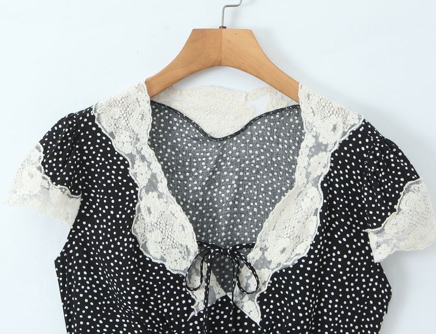Two-Piece Set: Polka Dot Top & High-Waist Mini Skirt