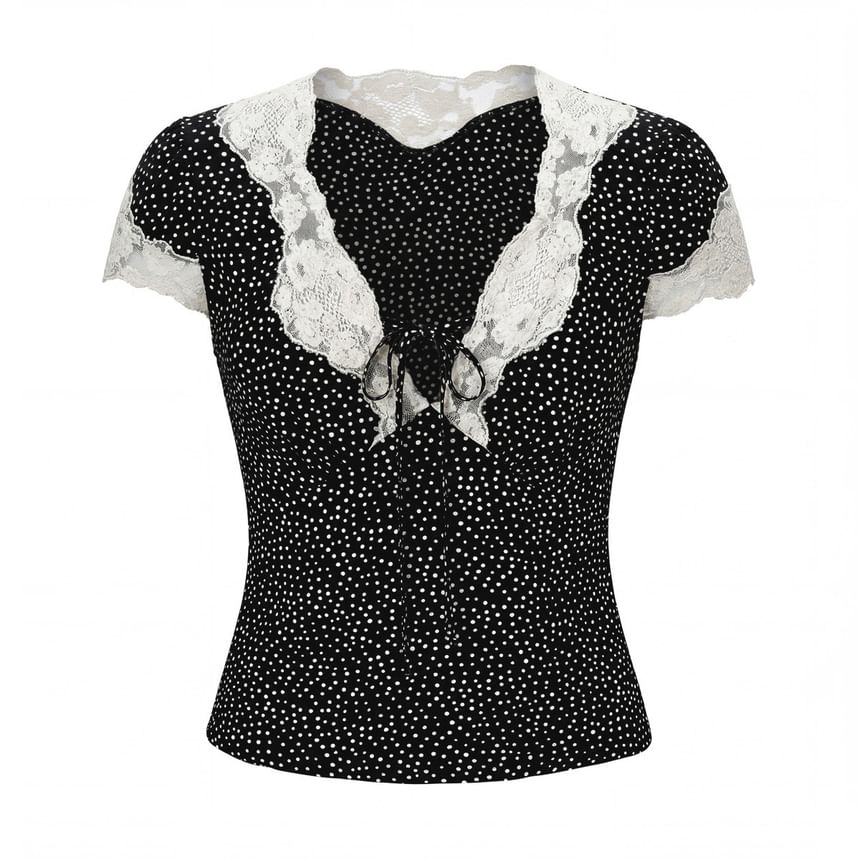 Two-Piece Set: Polka Dot Top & High-Waist Mini Skirt