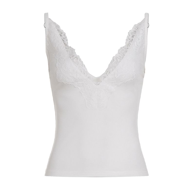 Lace-Trimmed V-Neck Crop Camisole, Fitted