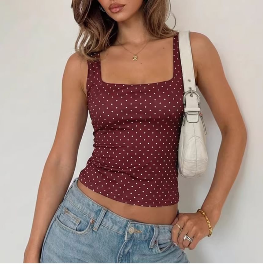 Dotted Square-Neck Slim-Fit Crop Tank