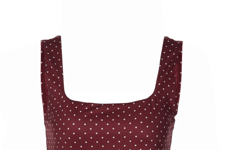 Dotted Square-Neck Slim-Fit Crop Tank