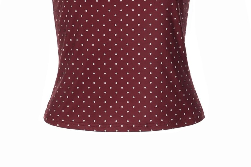 Dotted Square-Neck Slim-Fit Crop Tank