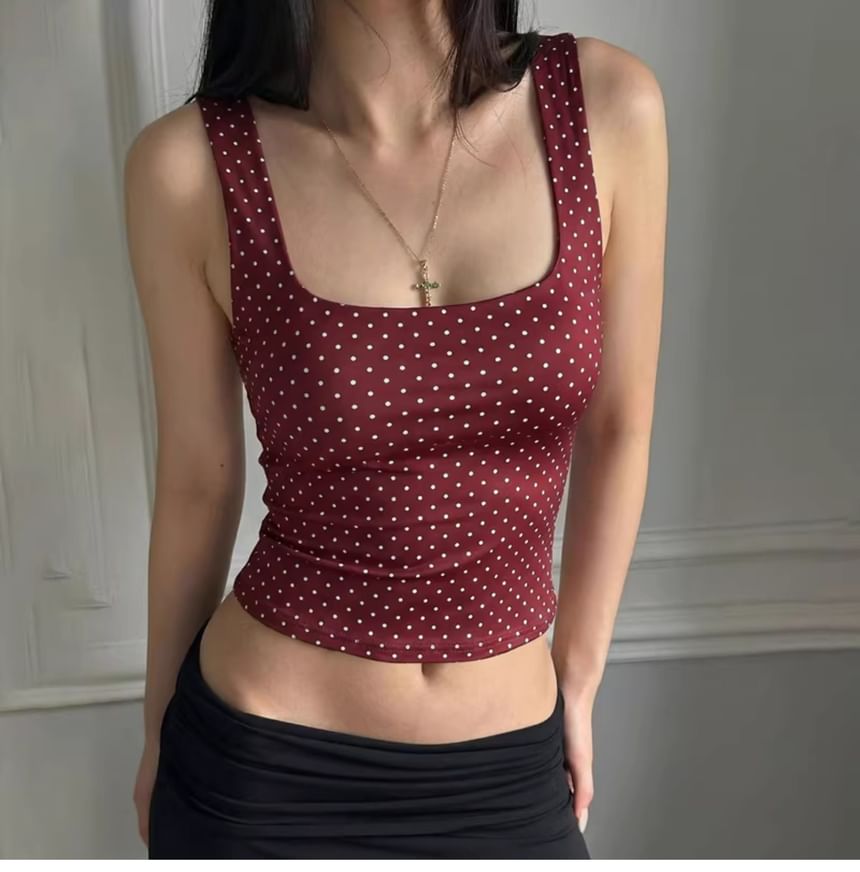 Dotted Square-Neck Slim-Fit Crop Tank