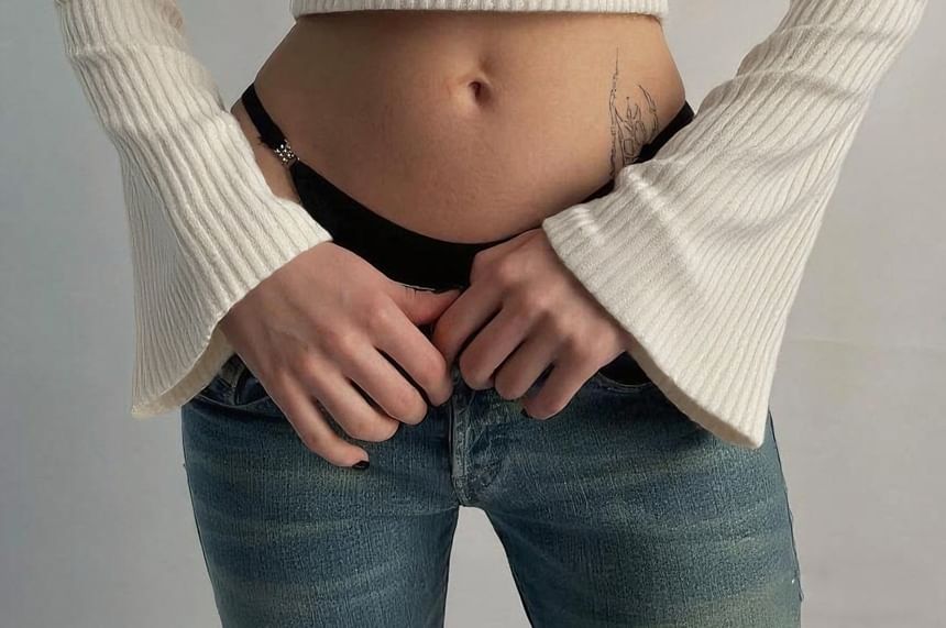 Ribbed Knit Off-Shoulder Crop Top, Long Sleeves