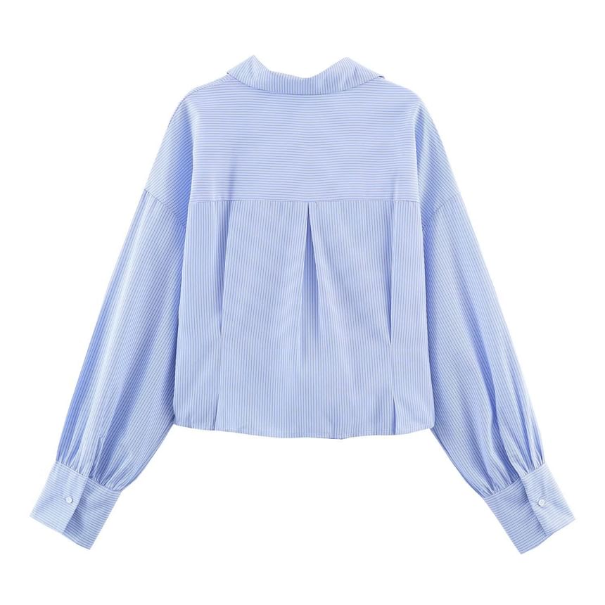 Striped Loose-Fit Cropped Shirt, Long Sleeves