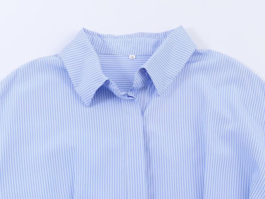 Striped Loose-Fit Cropped Shirt, Long Sleeves