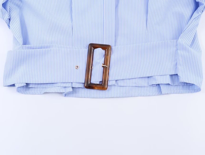 Striped Loose-Fit Cropped Shirt, Long Sleeves