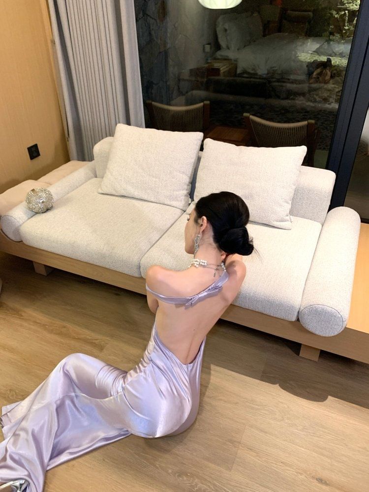Off Shoulder Satin Plain Maxi Mermaid Dress