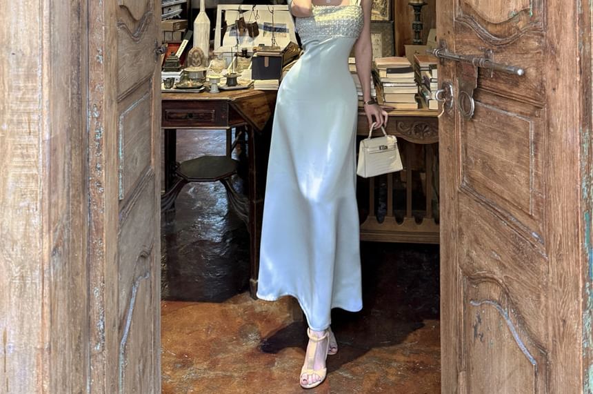Sleeveless Square Neck Maxi A-Line Dress