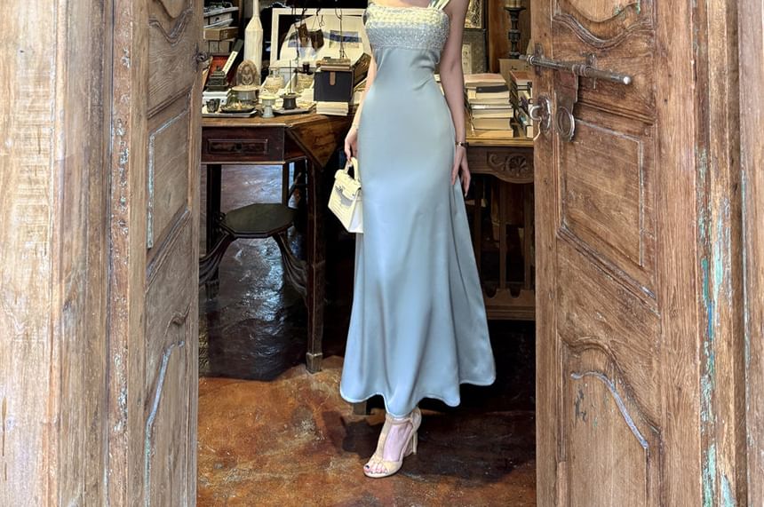 Sleeveless Square Neck Maxi A-Line Dress