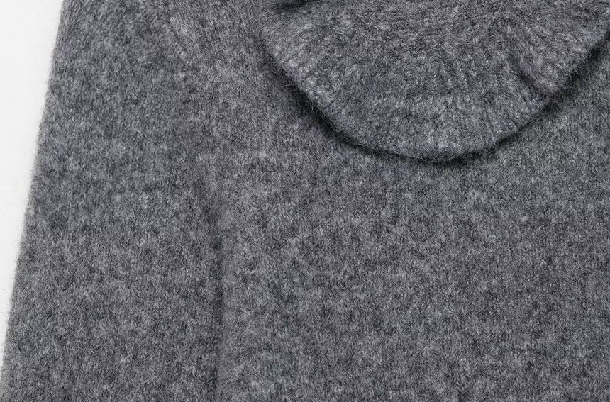 Long Sleeve Peter Pan Collar Plain Ruffled-Trim Cardigan