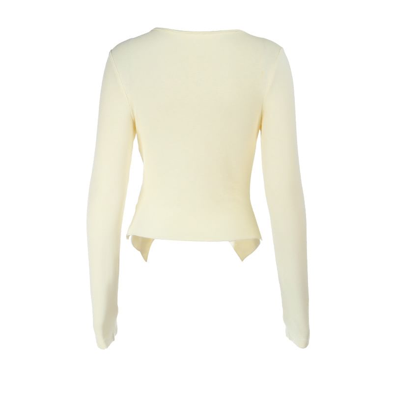 Long Sleeve Plain Ruffled Asymmetric Hem Slim-Fit Cardigan