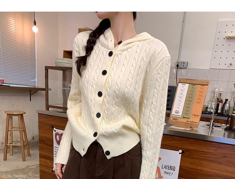 Plain Hood Cable Knit Cardigan
