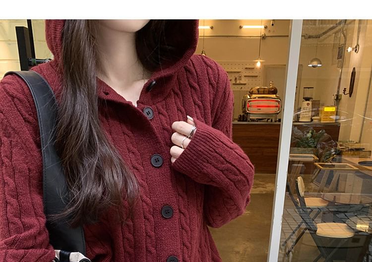 Plain Hood Cable Knit Cardigan