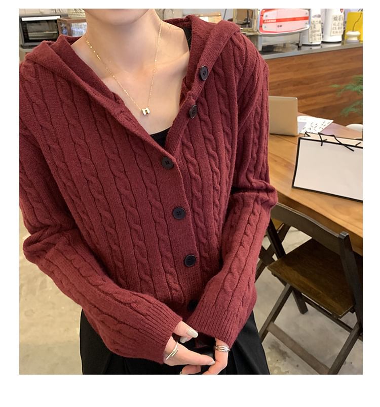 Plain Hood Cable Knit Cardigan