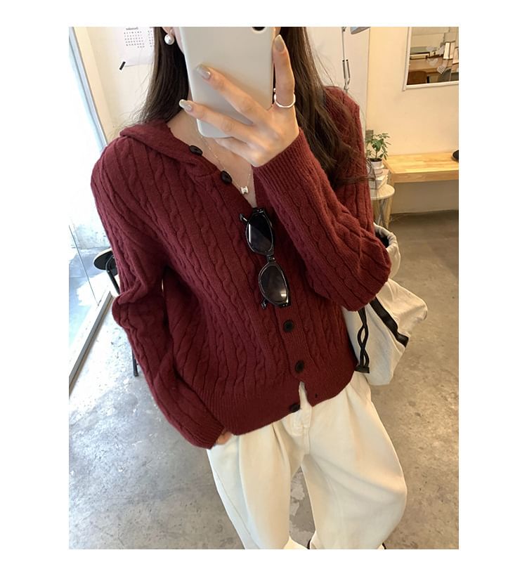 Plain Hood Cable Knit Cardigan