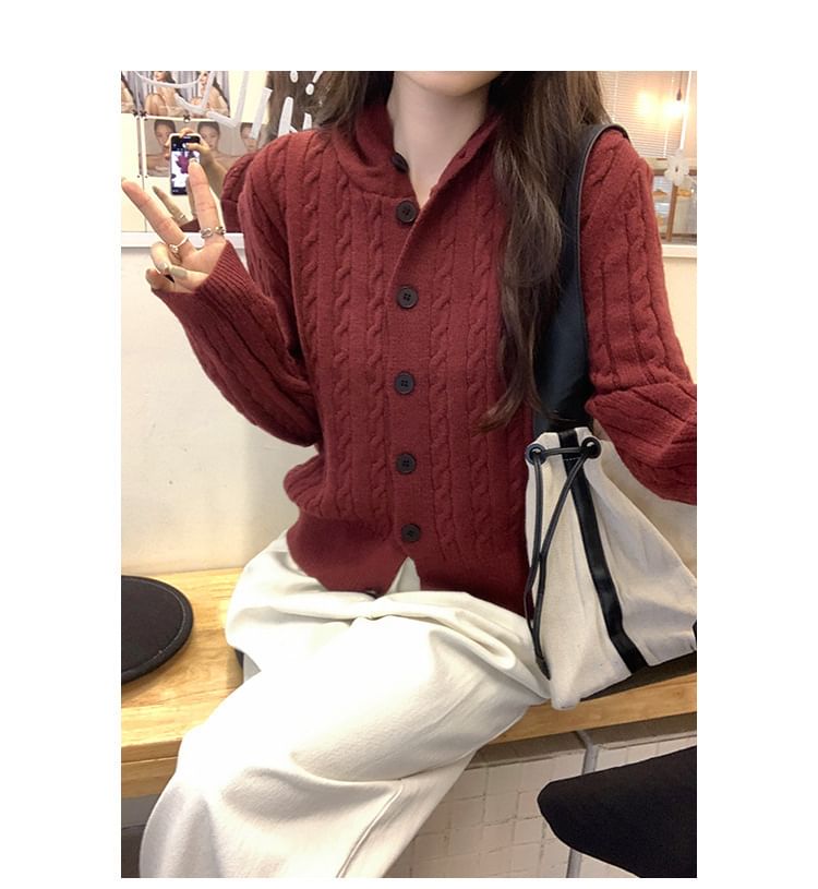 Plain Hood Cable Knit Cardigan