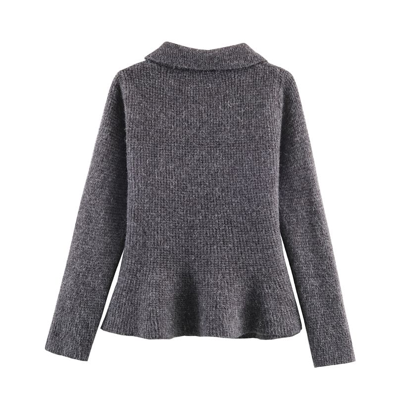 Collared Double-Breasted Plain Cardigan