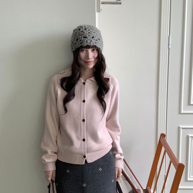 Collared Plain Button Up Cardigan
