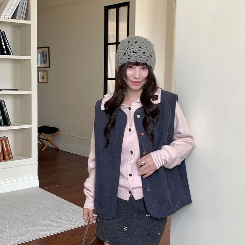 Collared Plain Button Up Cardigan