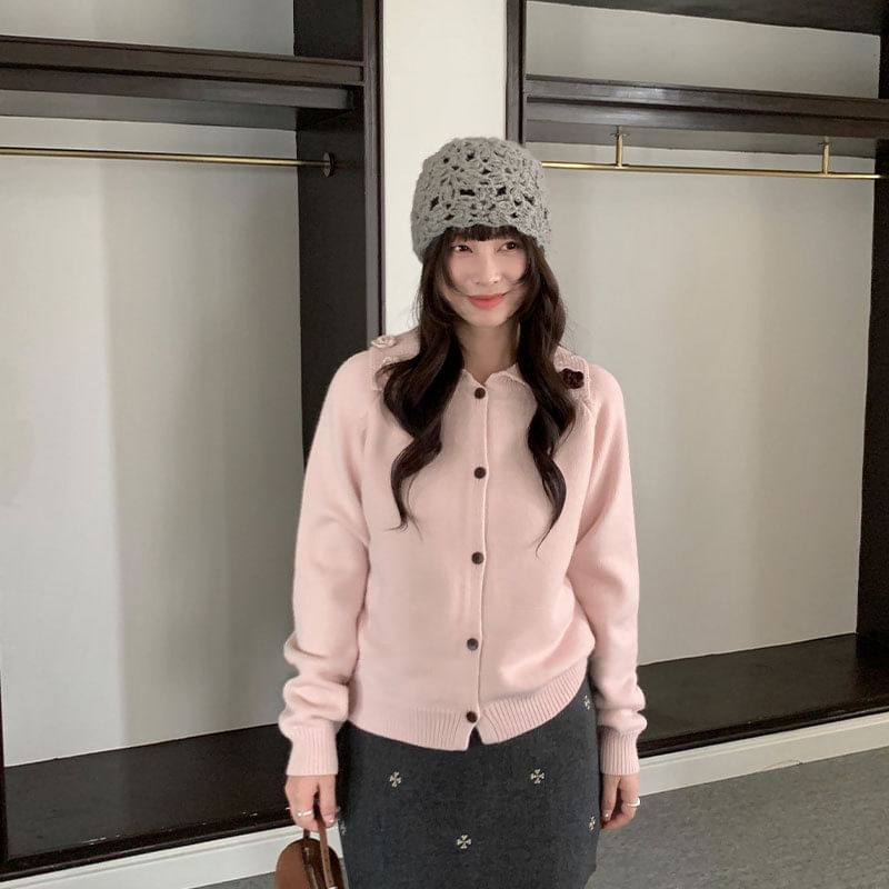 Collared Plain Button Up Cardigan