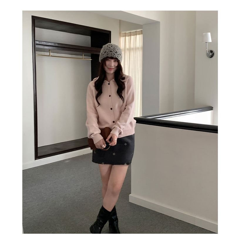 Collared Plain Button Up Cardigan