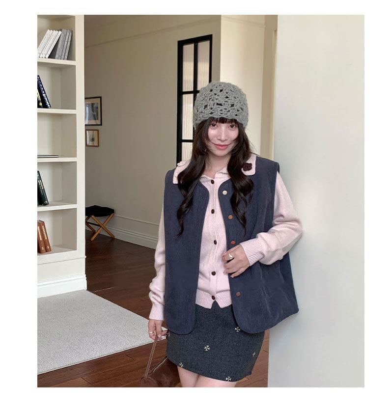 Collared Plain Button Up Cardigan