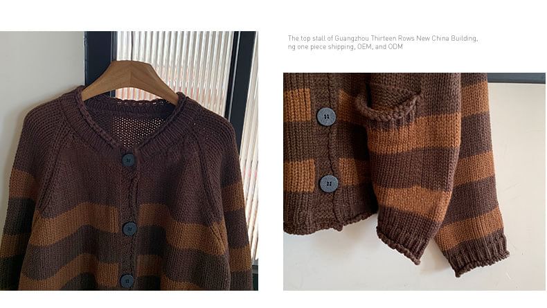 Round Neck Striped Cardigan