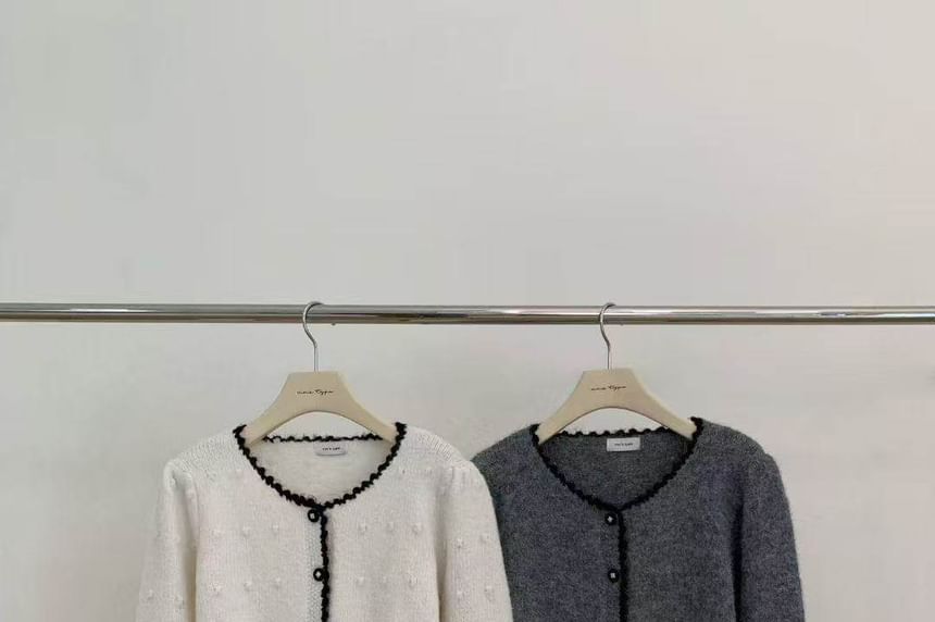 Contrast Trim Drawstring Button-Up Cardigan