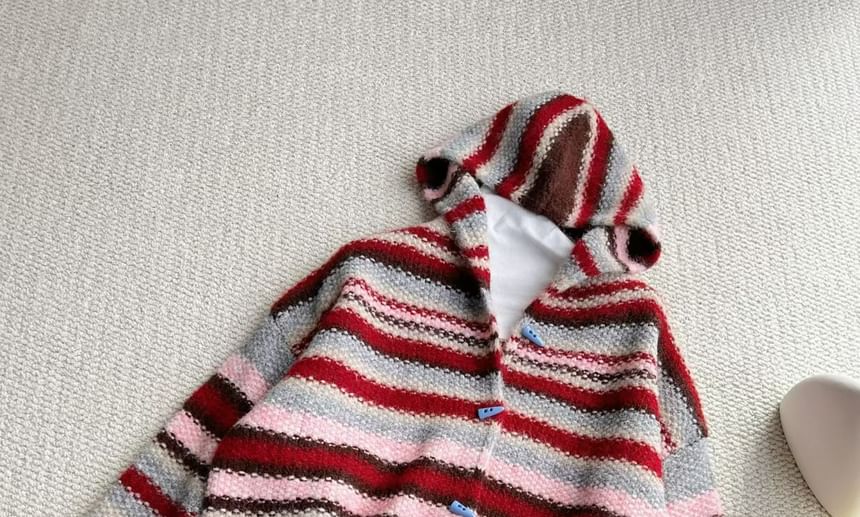Striped Hooded Button-Up Cardigan